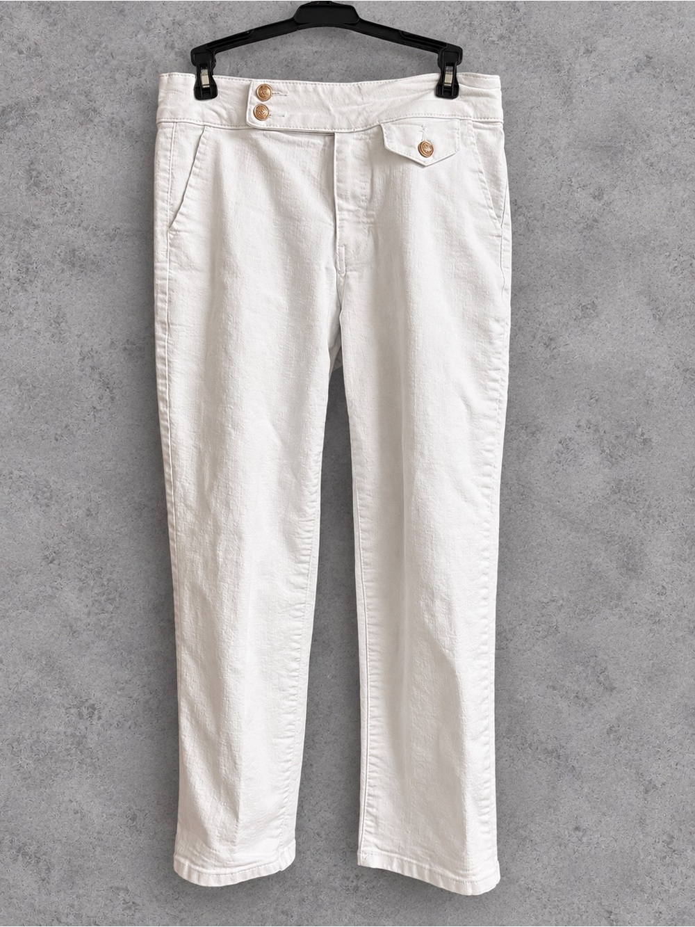 d.jeans Size 6 White Straight Leg Jeans Gold Button Stretch Denim Pants